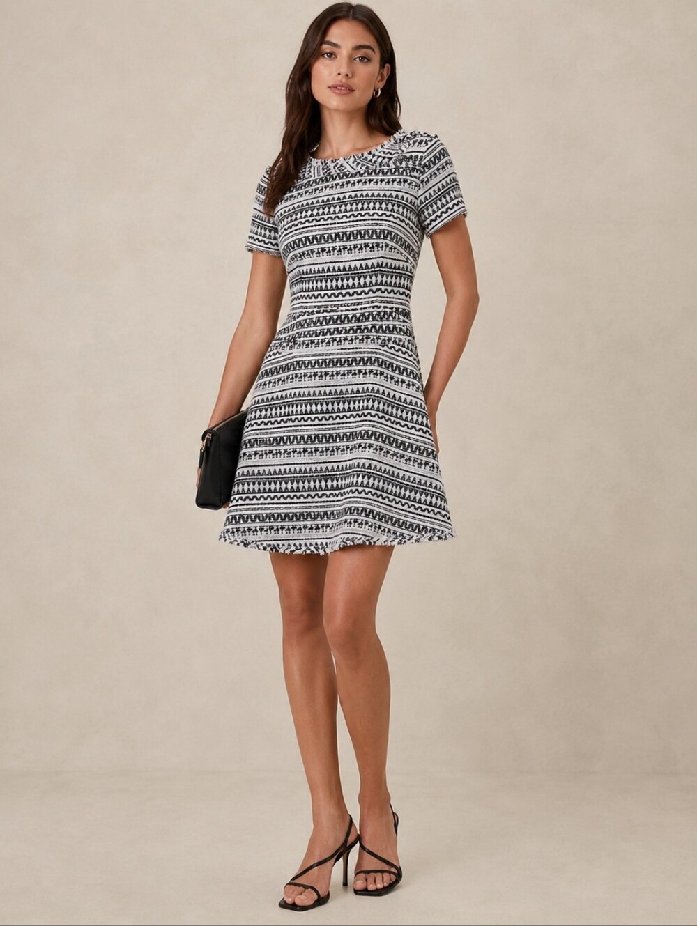 Banana Republic Textured Jacquard Fit & Flare Dress NWT • Size 8 • Cream & Black